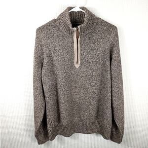 Tommy Hilfiger Sweater Large Brown Marled 1/4 Zip Made in Hong Kong Cotton Knit